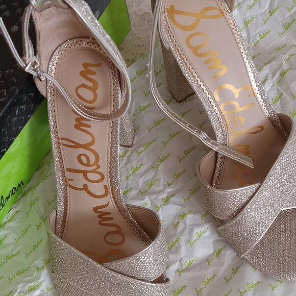 Sam Edelman: Sparkling Gold Sandal-Block Heels - Picture 3 of 5